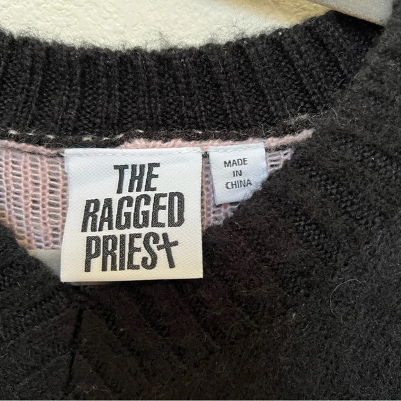 Ragged Priest Burnout Flame Black & Pink Crop Sweater Vest Pink Black Size XS - Picture 6 of 9